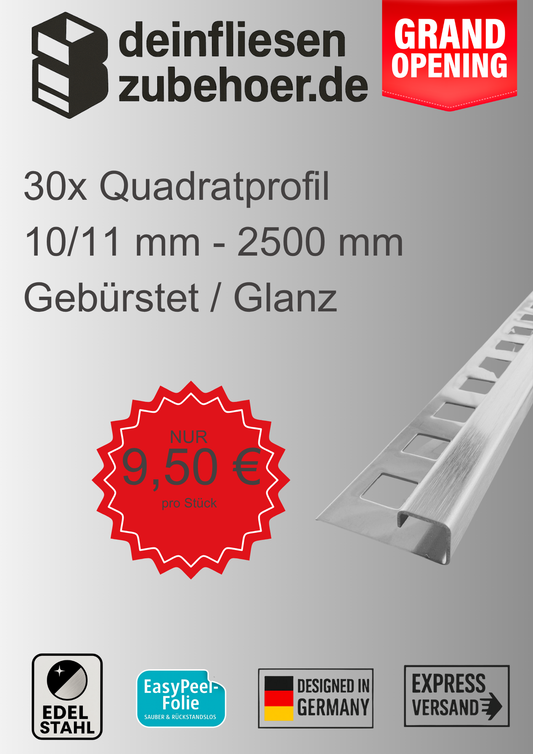 30x Quadrat Edelstahlschiene