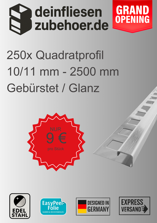 250x Quadrat Edelstahlschiene