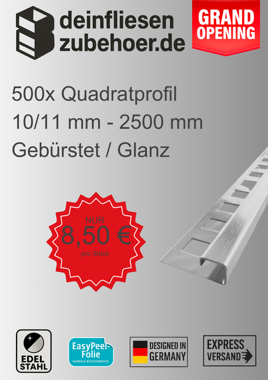 500x Quadrat Edelstahlschiene